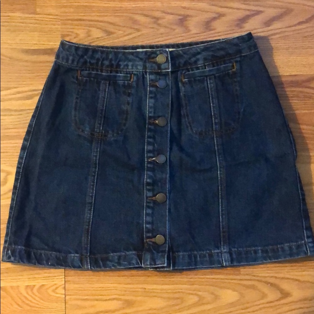 Topshop Dark Blue Button Up Denim Jean Skirt